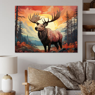Brown Peach Moose Majestic Geometric - Moose Canvas Wall Art